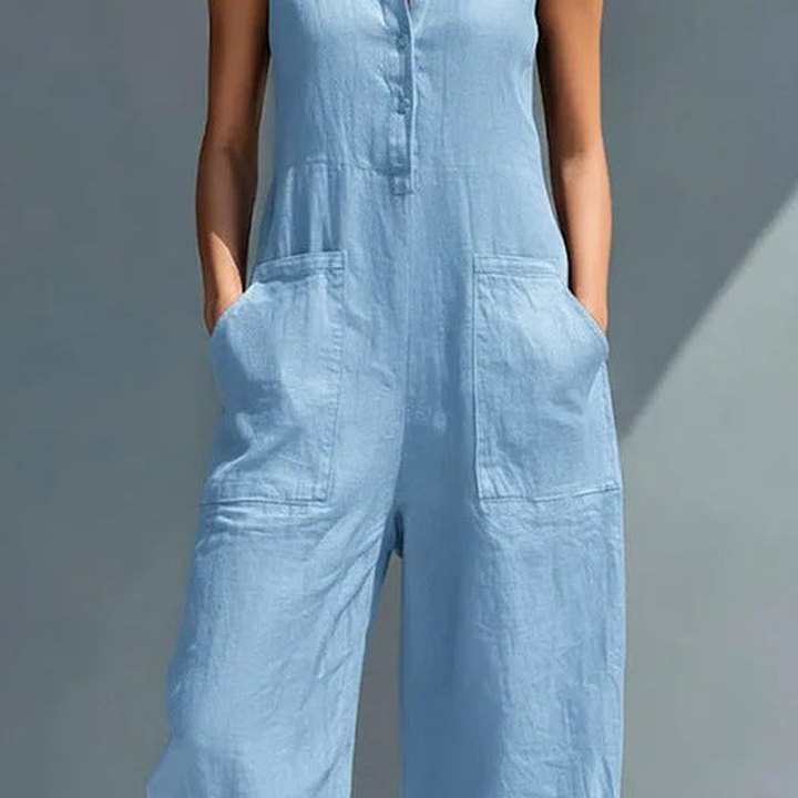 Barbara sleeveless jumpsuit with stand collar