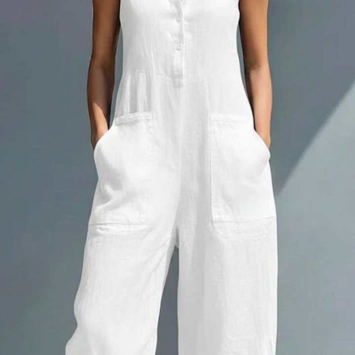 Barbara sleeveless jumpsuit with stand collar