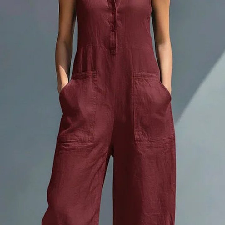 Barbara sleeveless jumpsuit with stand collar