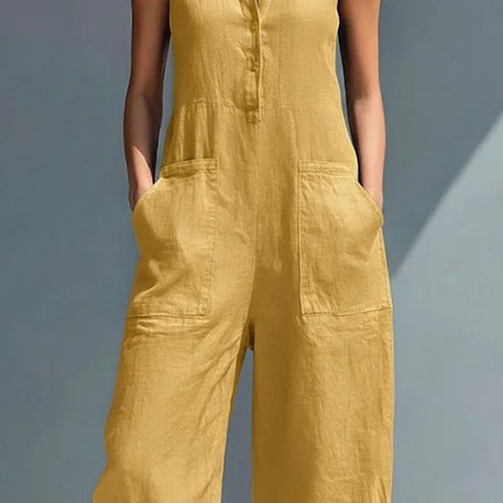 Barbara sleeveless jumpsuit with stand collar