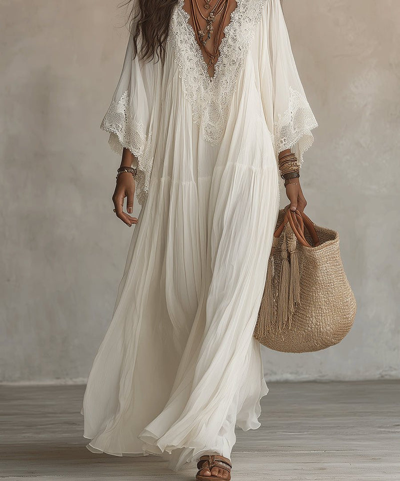 Liora bohemian lace maxi dress in white