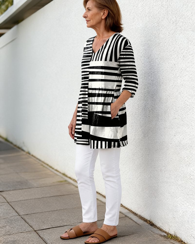Odette long V-neck tunic blouse