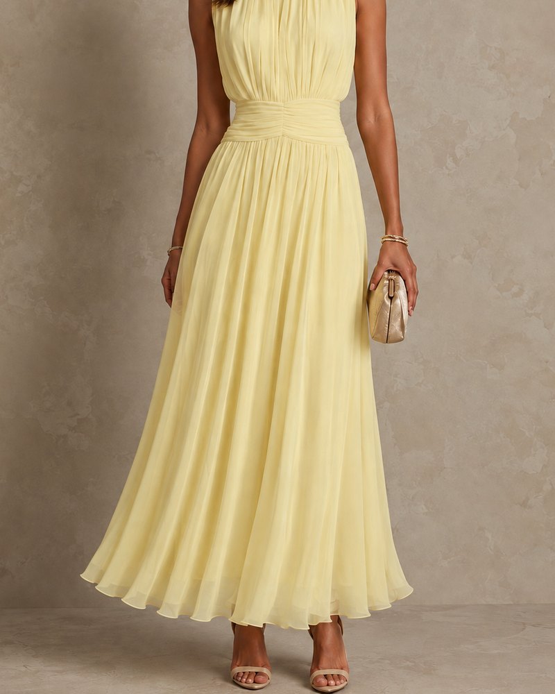 Roxanne ruched-waist sleeveless maxi dress