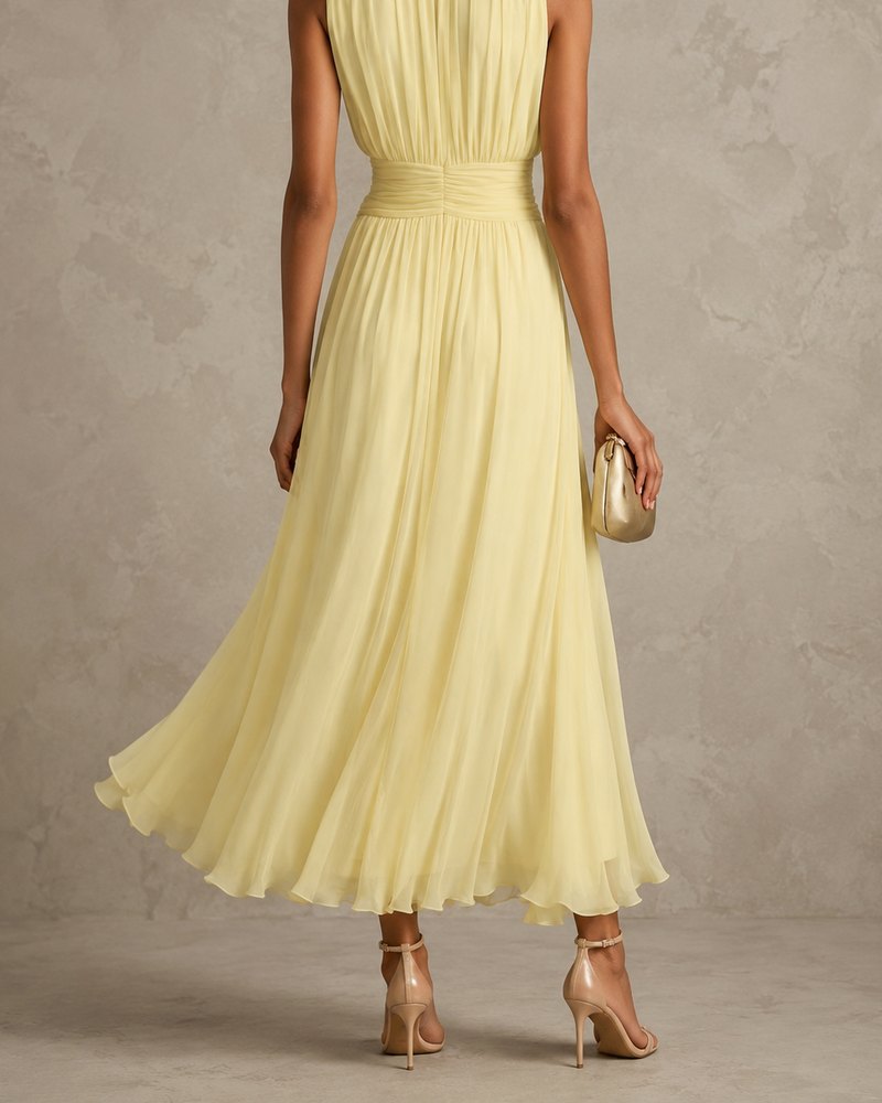 Roxanne ruched-waist sleeveless maxi dress