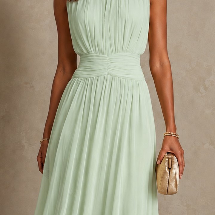 Roxanne ruched-waist sleeveless maxi dress