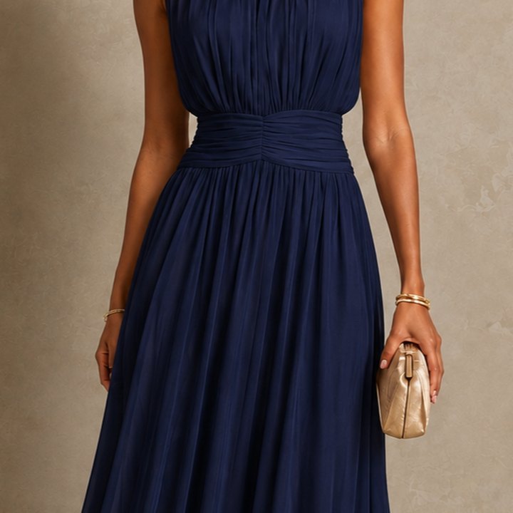 Roxanne ruched-waist sleeveless maxi dress