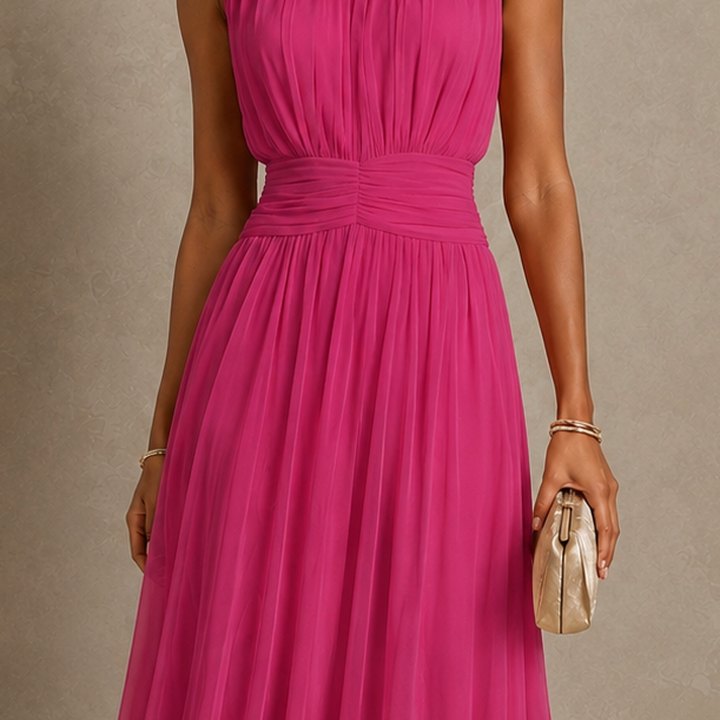 Roxanne ruched-waist sleeveless maxi dress