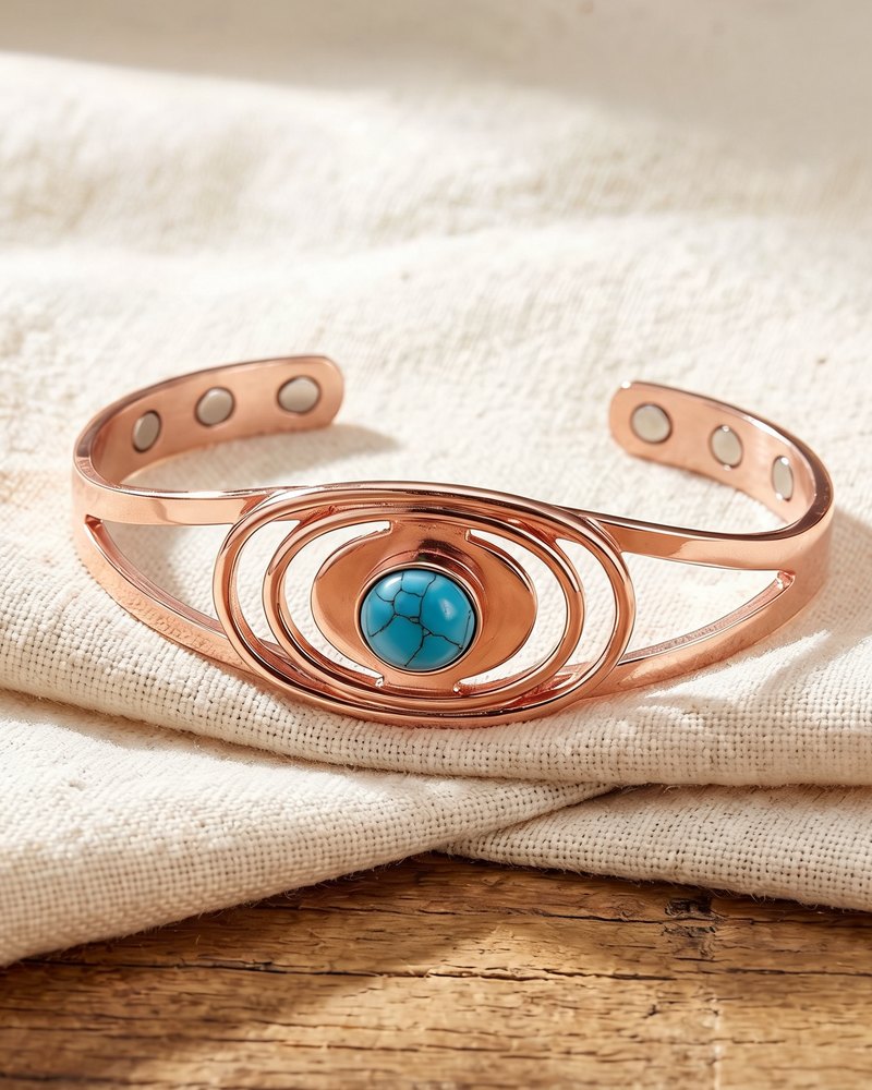 Sedge copper cuff bracelet with a turquoise-blue stone