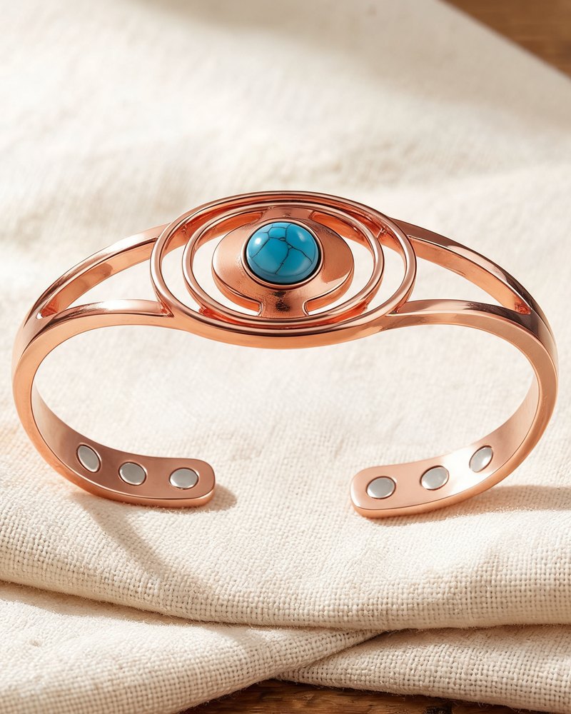 Sedge copper cuff bracelet with a turquoise-blue stone