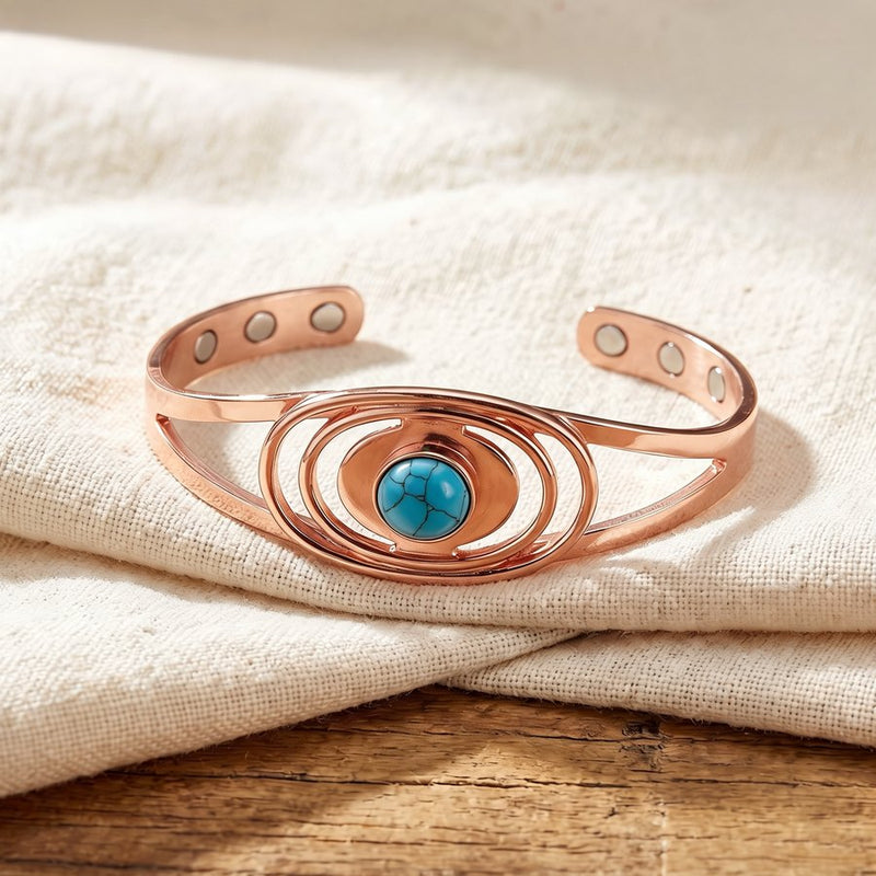 Sedge copper cuff bracelet with a turquoise-blue stone