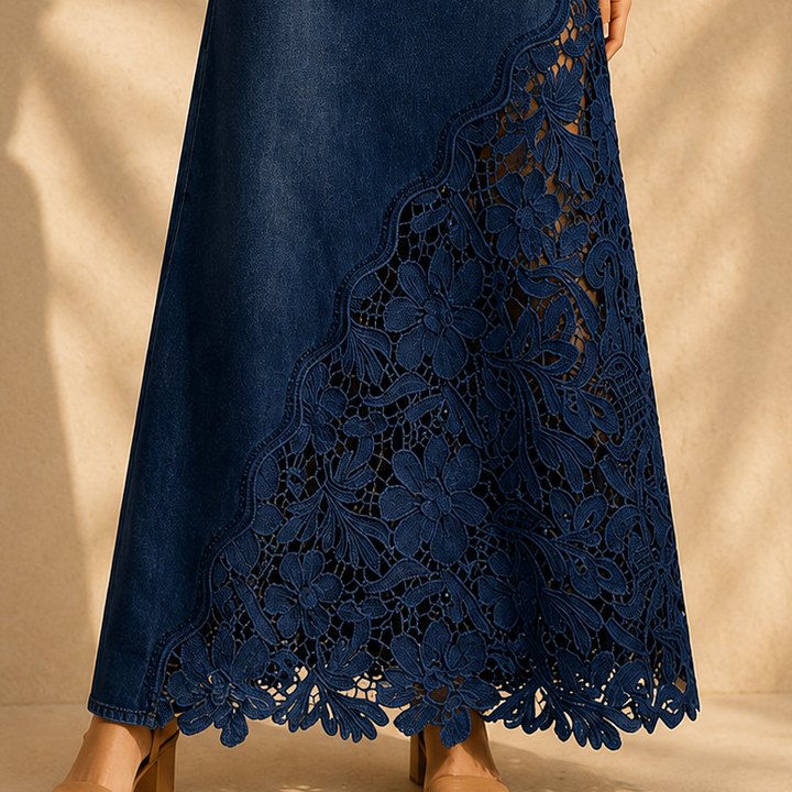 Solenne lace denim maxi skirt