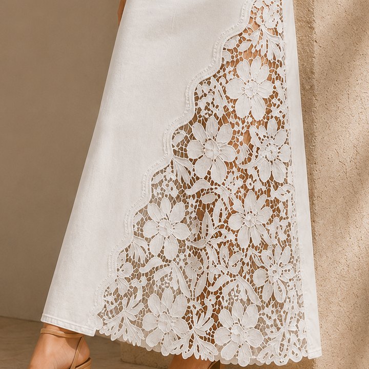 Solenne lace denim maxi skirt