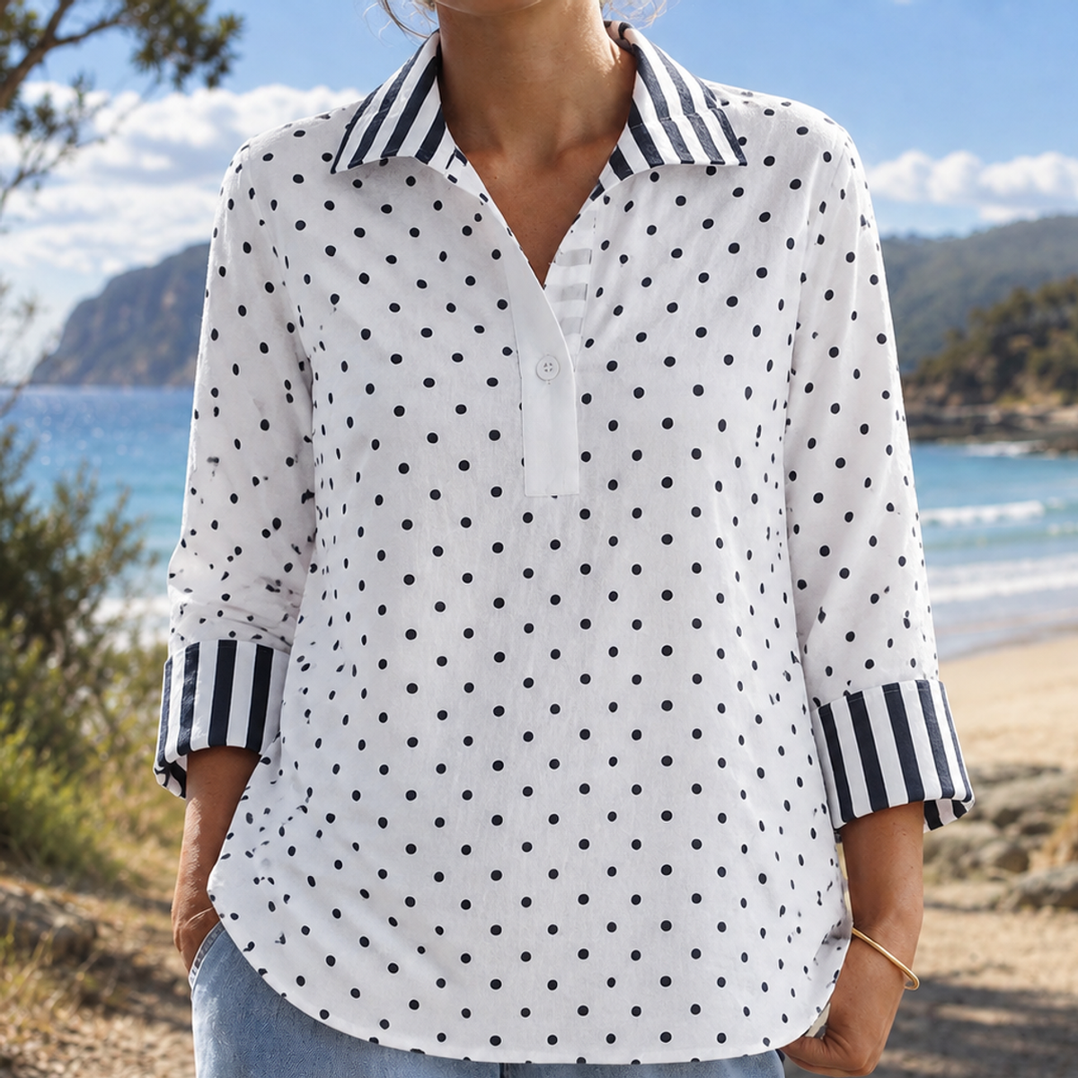 Milena | Striped Contrast Blouse
