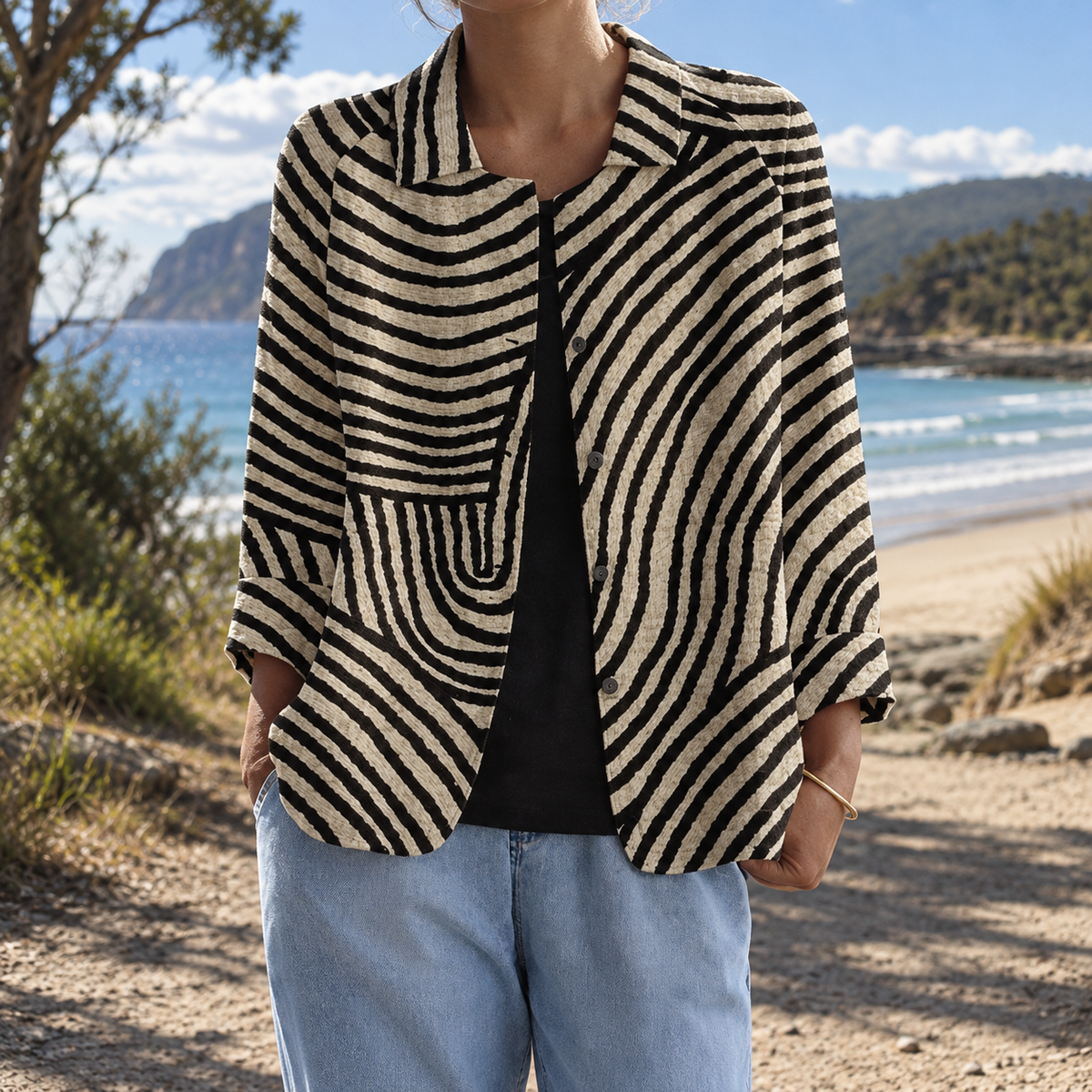 Roxy | Striped Open-Front Jacket