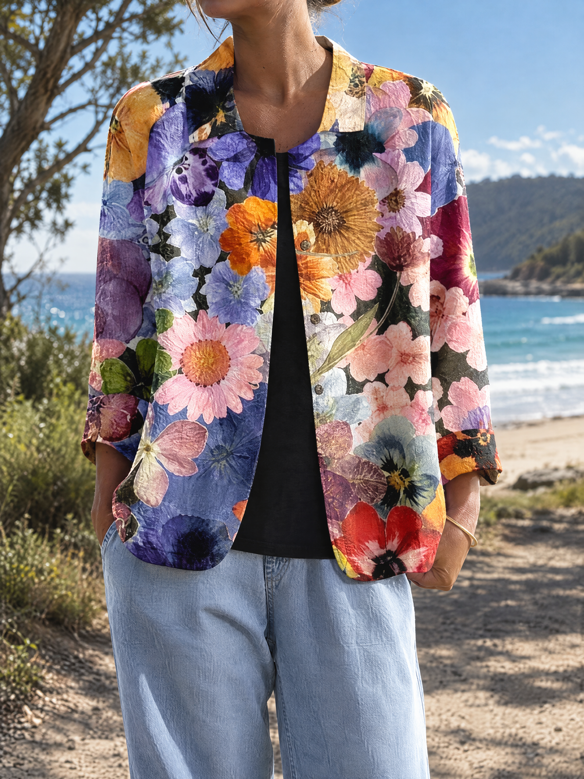 Danette | Floral Open-Front Jacket