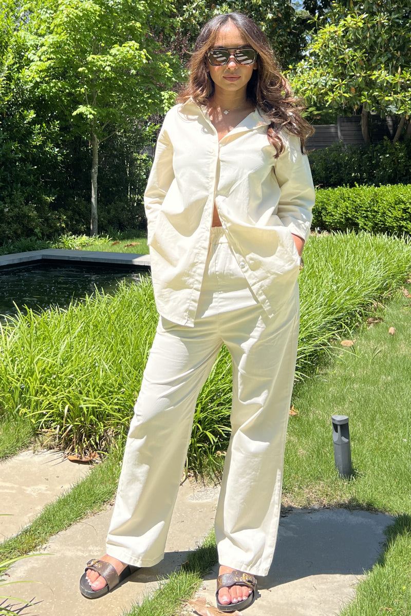 Adelaide™ – Oversized Cotton Shirt & Wide-Leg Pants Co-Ord Set