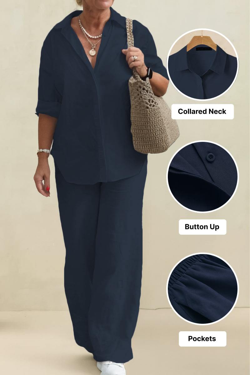 Adelaide™ – Oversized Cotton Shirt & Wide-Leg Pants Co-Ord Set