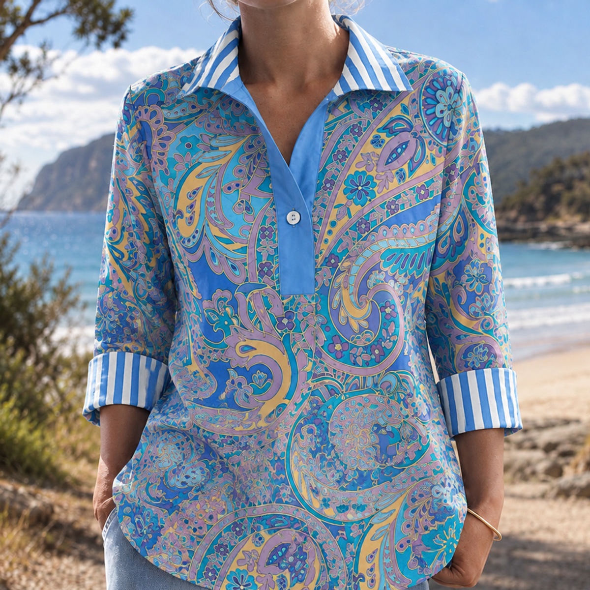 Moxie | Three-Quarter Sleeve Printed Blouse
