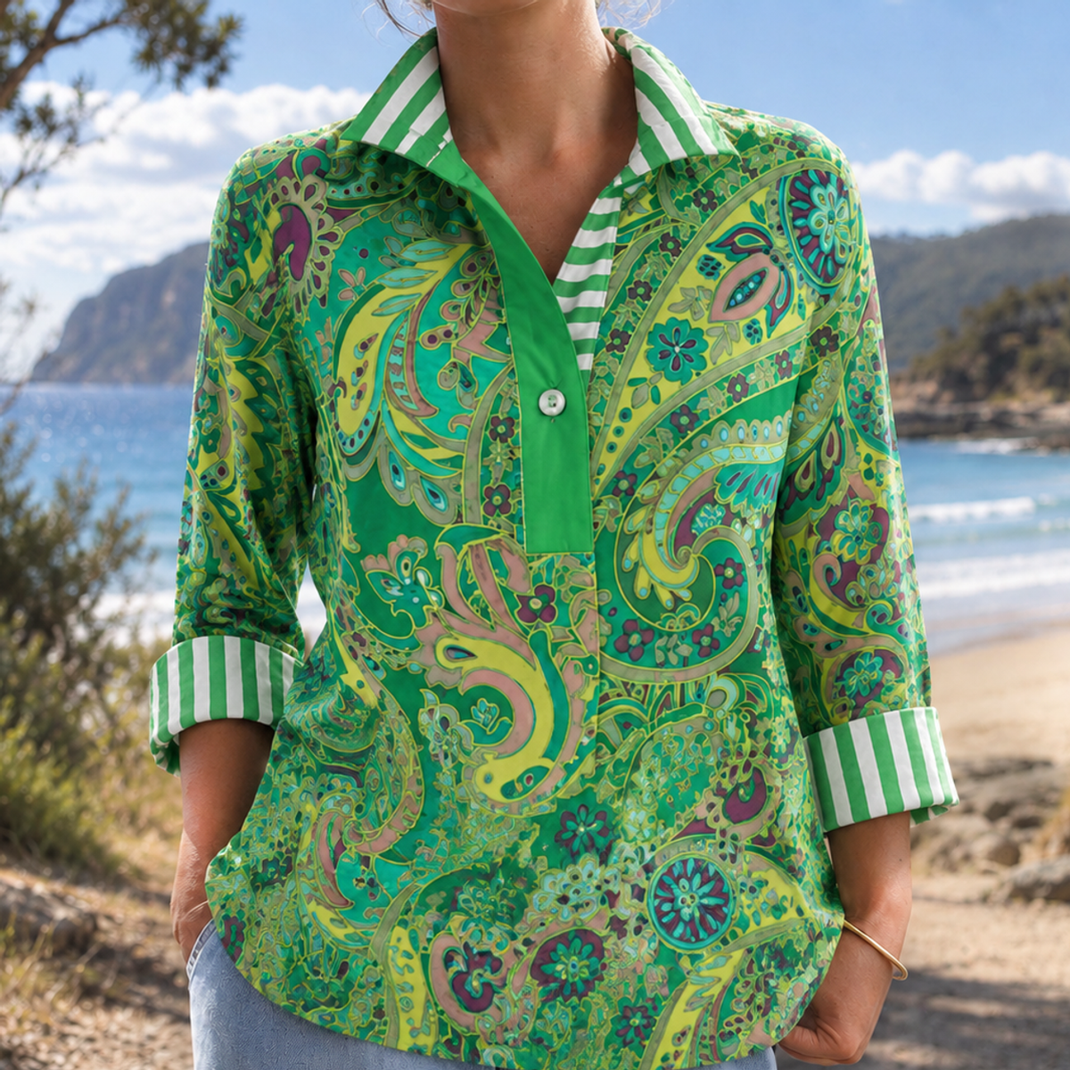 Moxie | Three-Quarter Sleeve Printed Blouse