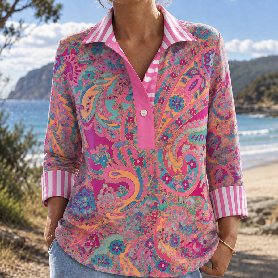 Moxie | Three-Quarter Sleeve Printed Blouse