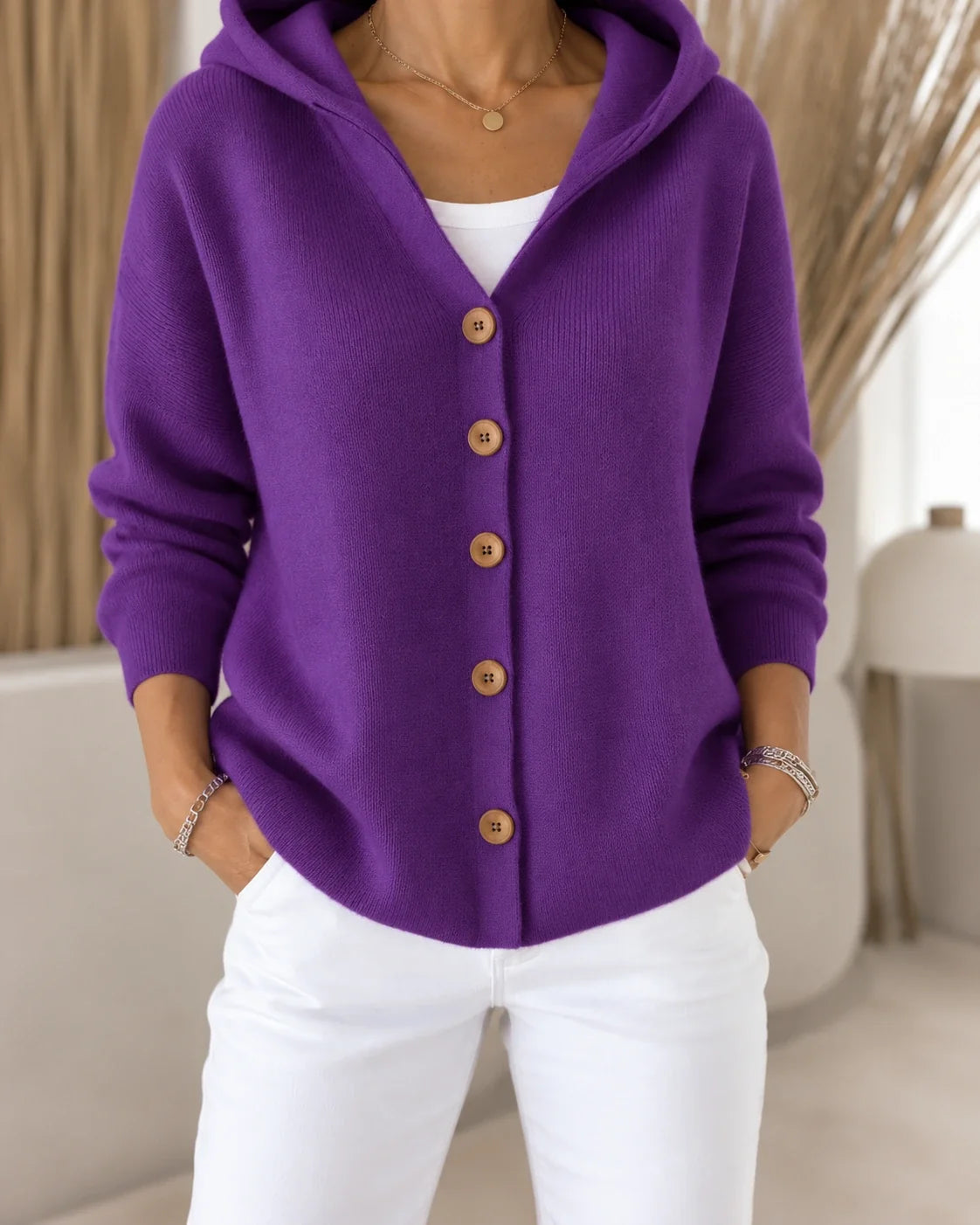 Teri | Licht vest met capuchon en knopen